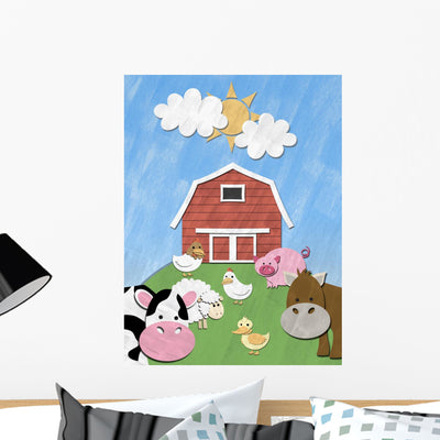 Farm Animals and Barn Cut-Out Illustration - Vertical Wall Decal shown on a wall