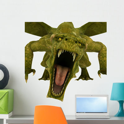 Green Dragon Front Attack Wall Decal shown on a wall