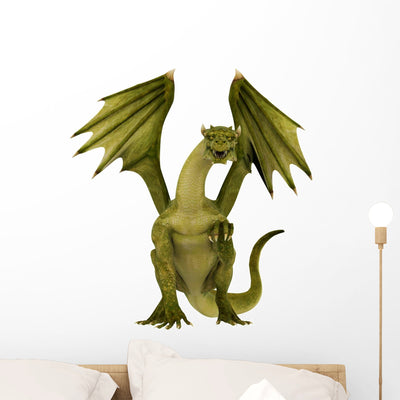 Green Dragon Waiting for Wall Decal shown on a wall