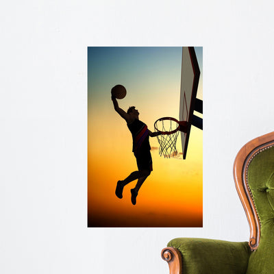 Man Dunking a Basketball Wall Decal shown on a wall