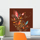 Graphic Leaves and Bird Wall Decal