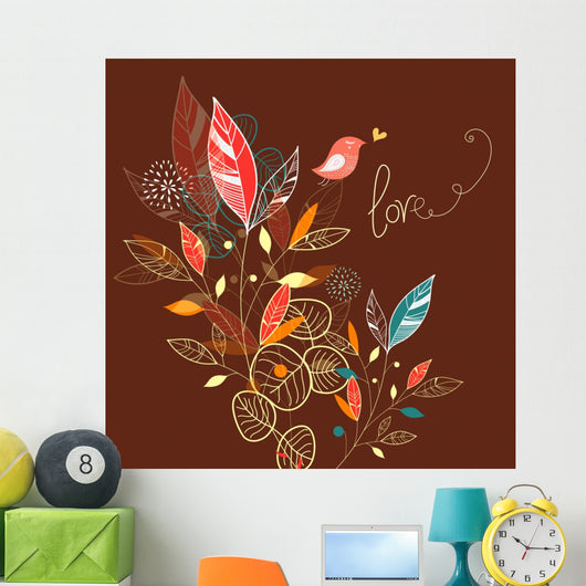 Graphic Leaves and Bird Wall Decal