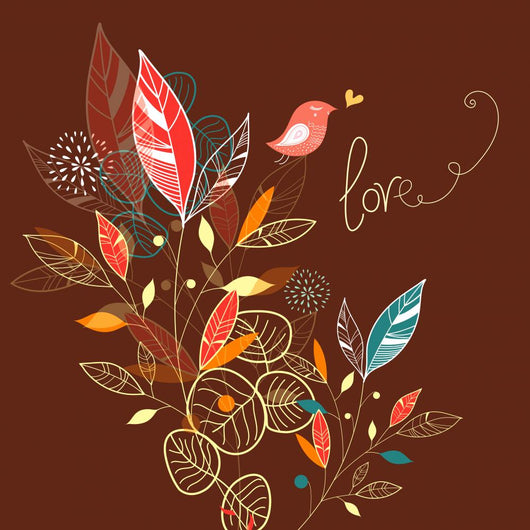 Graphic Leaves and Bird Wall Decal