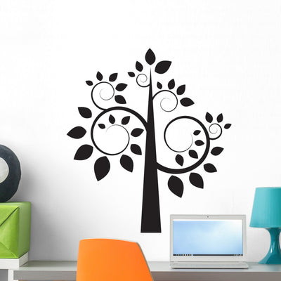 Black Silhouette Tree Wall Decal shown on a wall