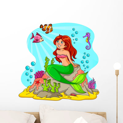 Mermaid and Her Friends Wall Decal shown on a wall