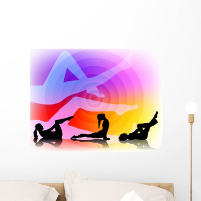 Pilates Women Silhouettes Wall Decal shown on a wall