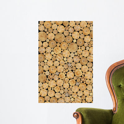Stacked Logs Texture Natural Wall Decal shown on a wall