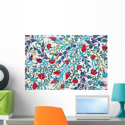Flower Ceramic Texture Style Wall Decal shown on a wall