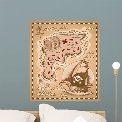 Treasure Map Wall Decal shown on a wall