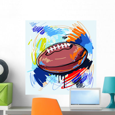 Stylized American Football Illustration Wall Decal shown on a wall