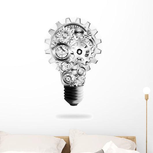 Light Bulb Design Cogs Wall Decal