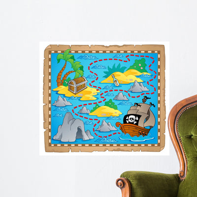 Treasure Map Theme Image Wall Decal shown on a wall