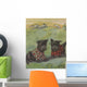 Two black Scottie dogs wearing plaid coats in grassy field Wall Mural