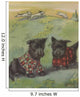 Two black Scottie dogs wearing plaid coats in grassy field Wall Mural