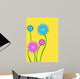 Pink and Blue Abstract Flower on Yellow Wall Mural
