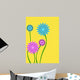 Pink and Blue Abstract Flower on Yellow Wall Mural