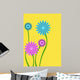 Pink and Blue Abstract Flower on Yellow Wall Mural