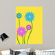 Pink and Blue Abstract Flower on Yellow Wall Mural