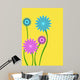 Pink and Blue Abstract Flower on Yellow Wall Mural