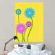 Pink and Blue Abstract Flower on Yellow Wall Mural