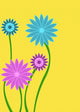 Pink and Blue Abstract Flower on Yellow Wall Mural