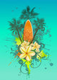 Abstract Tropical with Surfboard Wall Decal