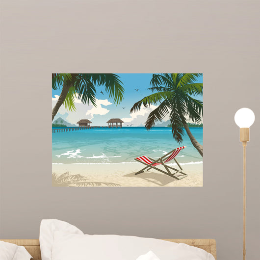 Tropical Beach Resort Illustration Wall Decal