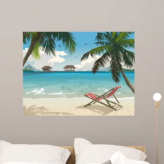 Tropical Beach Resort Illustration Wall Decal