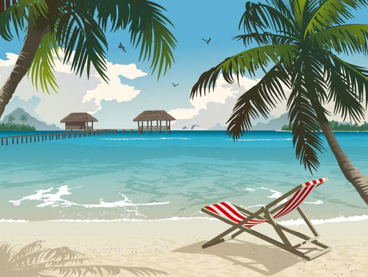 Tropical Beach Resort Illustration Wall Decal