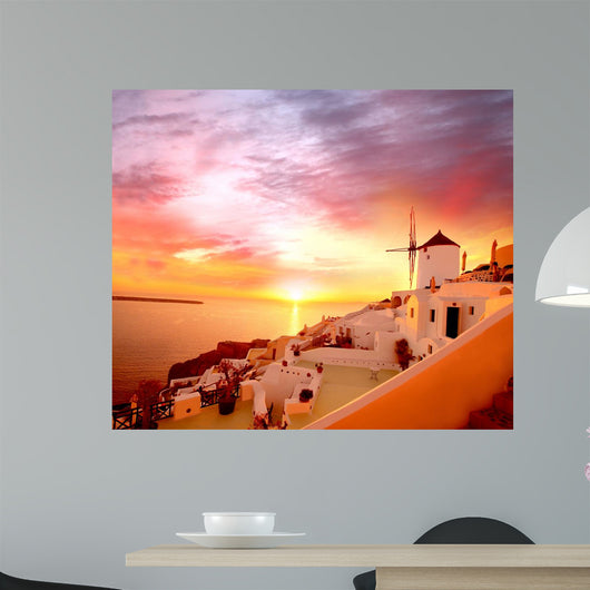 Santorini with Old Windmill Wall Decal