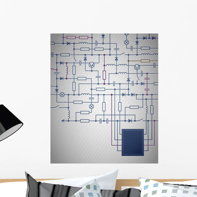 Circuit Diagram Bottom Right Wall Decal shown on a wall