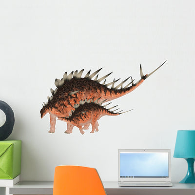 Adult and Young Kentrosaurus Wall Decal shown on a wall