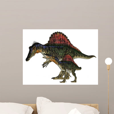 Adult and Young Spinosaurus Wall Decal shown on a wall