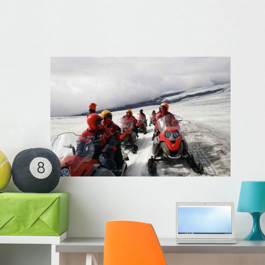 People Snowmobiles Glacier Wall Decal