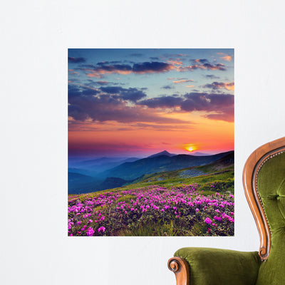 Mountain Landscape at Sunset Wall Decal shown on a wall
