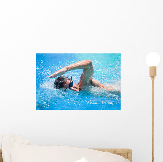 Young Man Swimming Front Wall Decal