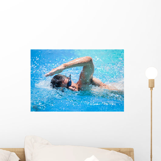 Young Man Swimming Front Wall Decal