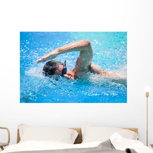 Young Man Swimming Front Wall Decal