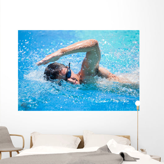 Young Man Swimming Front Wall Decal