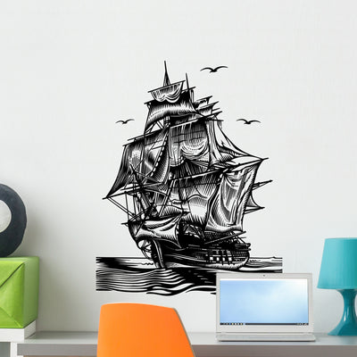 Ship Wall Decal shown on a wall
