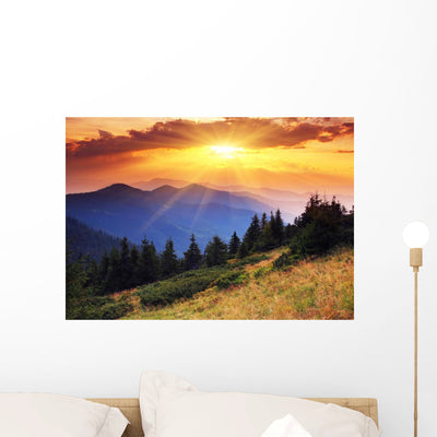 Morning Mountains Wall Decal shown on a wall