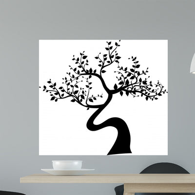 Black Tree Silhouette White Wall Decal shown on a wall
