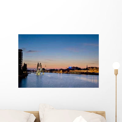 Berlin and The Spree River at Night Wall Decal shown on a wall