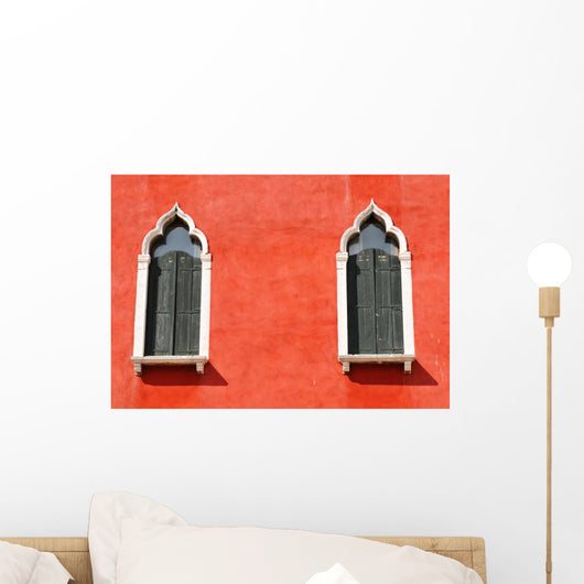 Two Windows in Red Wall Wall Decal