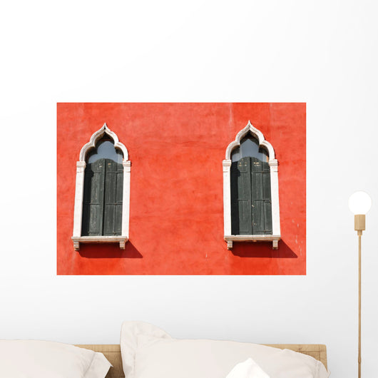 Two Windows in Red Wall Wall Decal