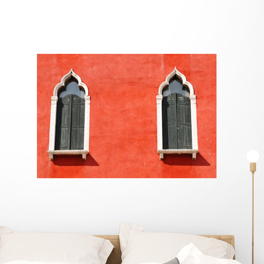 Two Windows in Red Wall Wall Decal