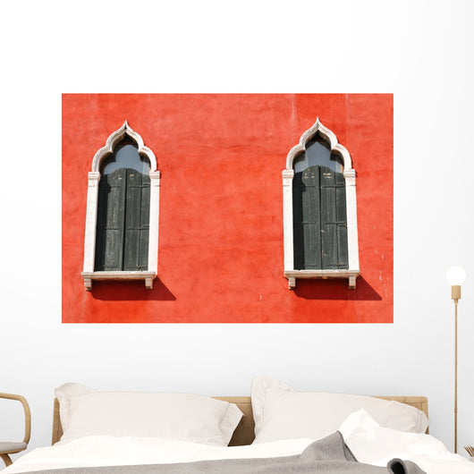 Two Windows in Red Wall Wall Decal