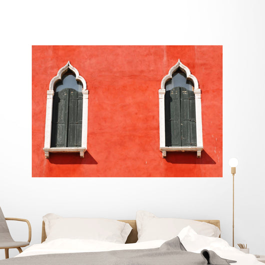 Two Windows in Red Wall Wall Decal