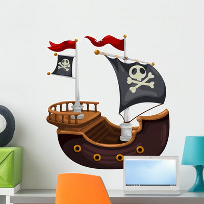 Pirate Ship Vector Illustration Wall Decal shown on a wall