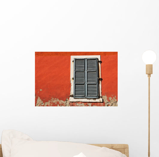 Red Wall and Shuttered Window Wall Decal